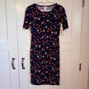 NWT LuLaRoe Julia Shirt Dress Dark Purple w/ Leaves Print Women's Size XS Pencil